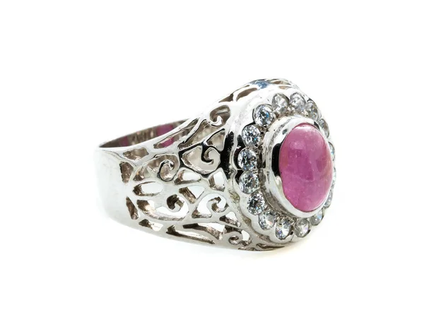 Rózsaszín Ruby Ring Fehér Háttér — Stock Fotó