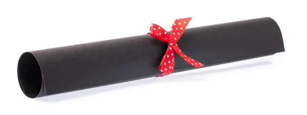 Roll Black Paper Red Ribbon Isolated White Background — Stock Photo, Image