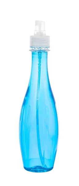 Синя Пластикова Туманна Пляшка Спрею Ізольована Білому Фоні — стокове фото