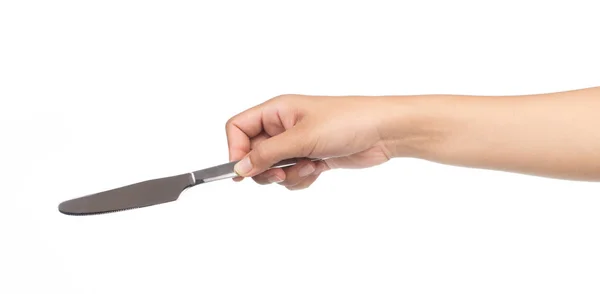 Hand Som Håller Kniv Isolerad Vit Bakgrund — Stockfoto