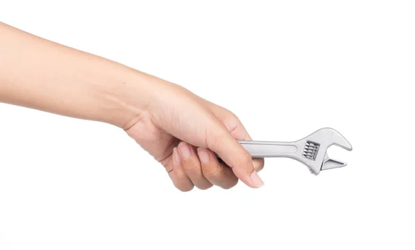 Hand Holding Wrench Isolated White Background — Stock Photo, Image