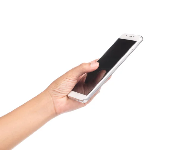 Tangan Memegang Telepon Terisolasi Latar Belakang Putih — Stok Foto
