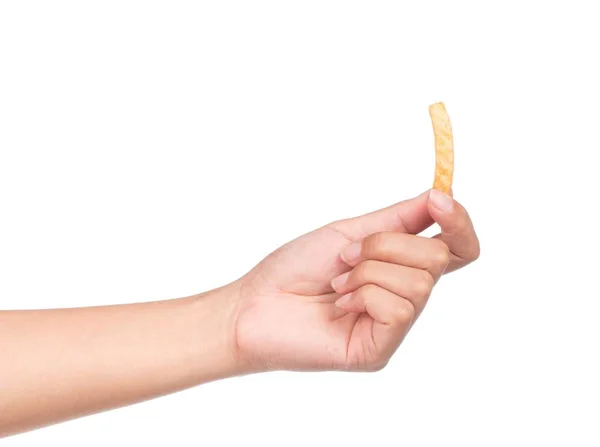 Hand Houden Snack Geïsoleerd Een Witte Achtergrond — Stockfoto
