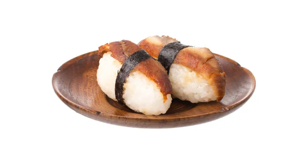 Färsk Sushi Träskål Isolerad Vit Bakgrund — Stockfoto