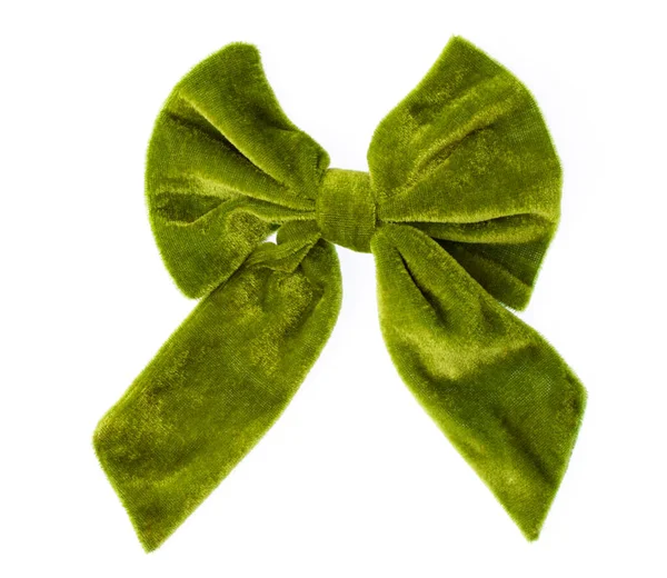 Green Velvet Bow Hair Clip Isolated White Background — Stock Photo, Image