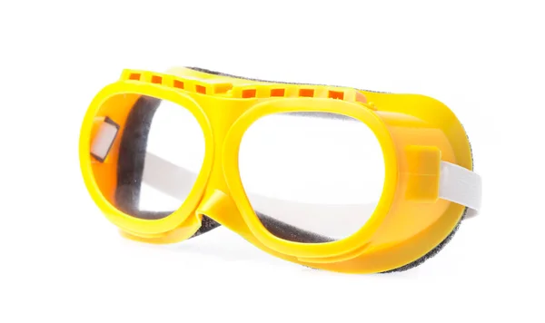 Gele Veiligheidsbril Tegen Geïsoleerd Witte Achtergrond — Stockfoto