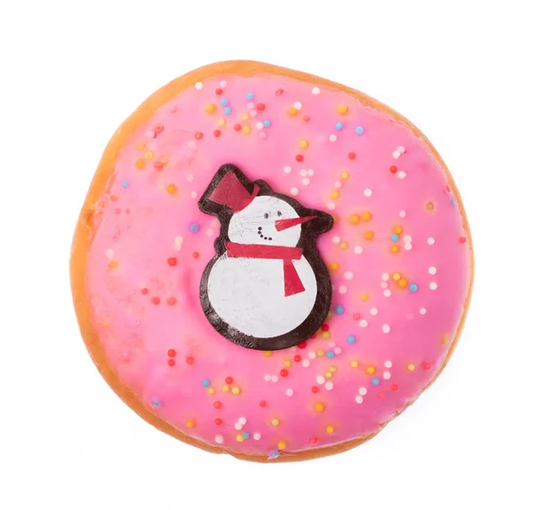 Donut Mit Schneemann Muster Isoliert Auf Weißem Hintergrund — Stockfoto