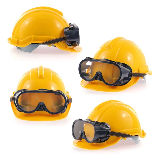 Casco Set Gafas Seguridad Aislados Sobre Fondo Blanco —  Fotos de Stock