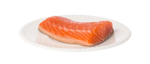 Färsk Lax Röd Fisk Biff Maträtt Isolerad Vit Bakgrund — Stockfoto
