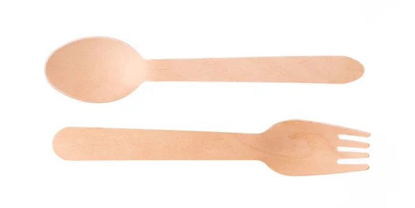 Wood Fork Spoon Isolated White Background — Stock Photo, Image