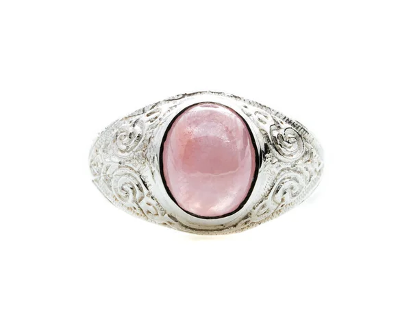 Ροζ Ρουμπίνι Δαχτυλίδι Λευκό Φόντο — Φωτογραφία Αρχείου