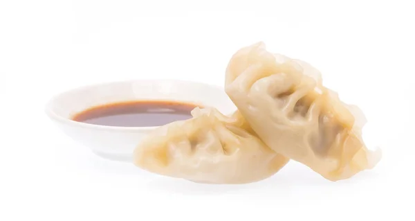 Wonton Met Zure Saus Geïsoleerd Witte Achtergrond — Stockfoto