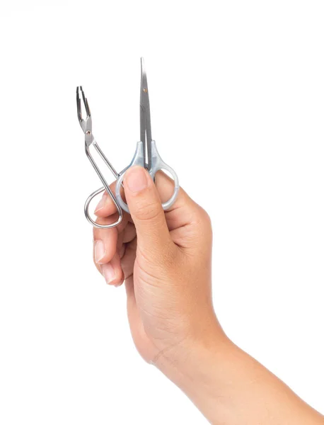 Hand Holding Tools Manicure Set Isolated White Background — Stock Photo, Image