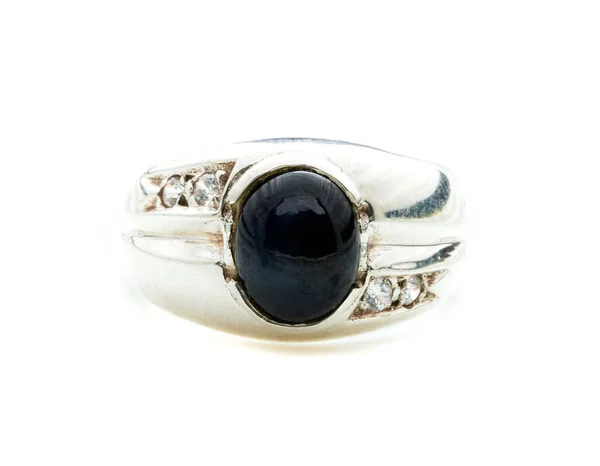 Beautiful Black Jasper Ring White Background — Stock Photo, Image