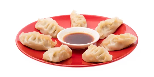 Wonton Met Zure Saus Geïsoleerd Witte Achtergrond — Stockfoto