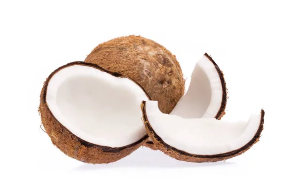 Oude Bruine Biologische Kokosnoot Fruit Kopra Stukken Gebroken Gestapeld Witte — Stockfoto