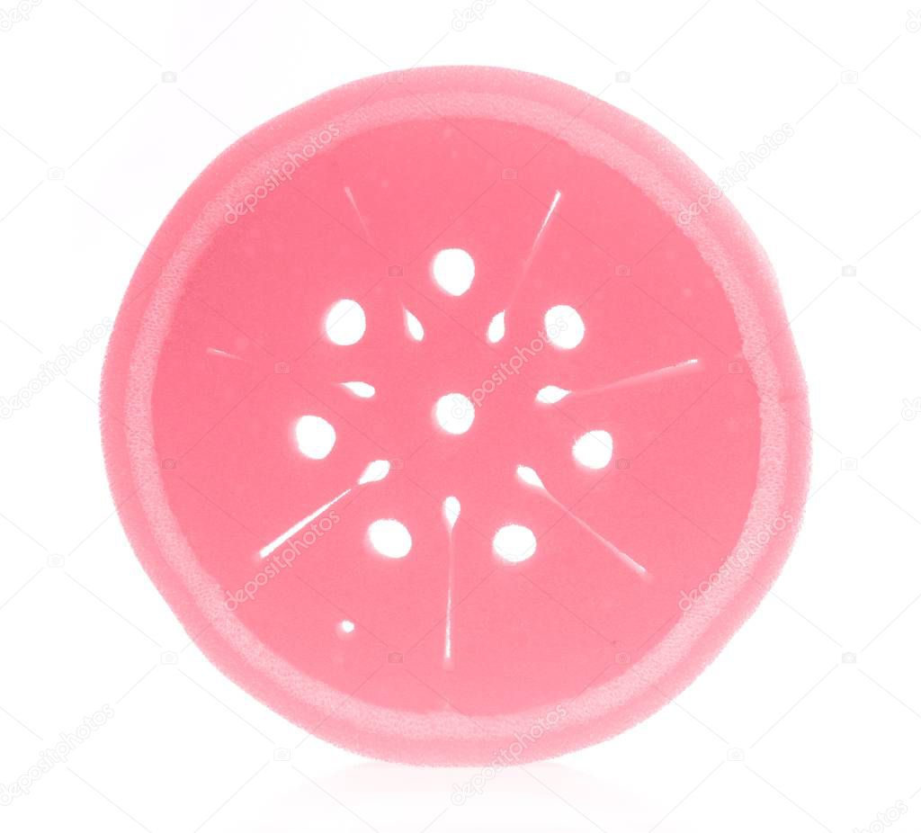 Pink sponge isolated on white background.