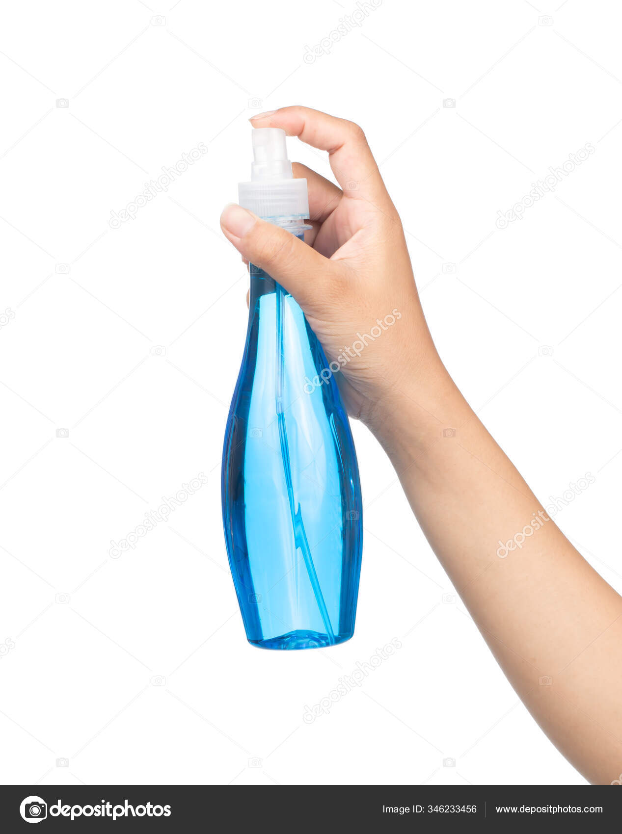 Рука Держит Пластиковые Туманные Баллончик Спрей Изолированы Белом Фоне ...