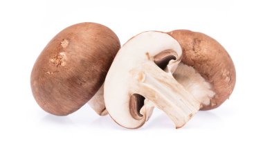 Şampiyon mantarının kesimi beyaz arkaplanda izole edildi