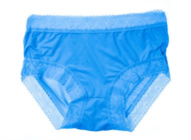 Beyaz arka planda izole edilmiş güzel mavi kadın külotu. Seksi iç çamaşırı.
