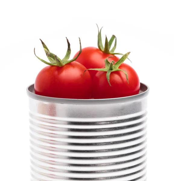 Alumínio Enlatado Tomate Isolado Sobre Fundo Branco — Fotografia de Stock