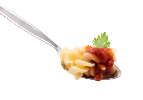 Lžička Špaget Omáčce Izolované Bílém Pozadí — Stock fotografie