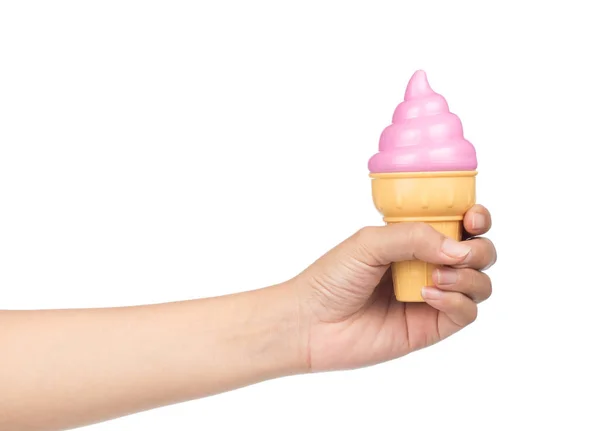 Cono Helado Fresa Mano Aislado Sobre Fondo Blanco — Foto de Stock