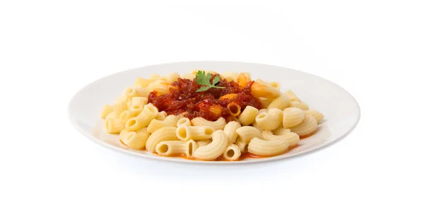 白を基調とした料理にトマトパスタスパゲティ — ストック写真