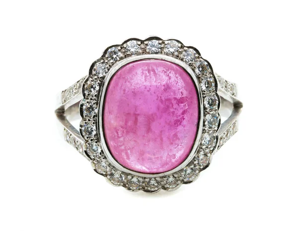 Рожевий Перстень Рубі Білому Тлі — стокове фото