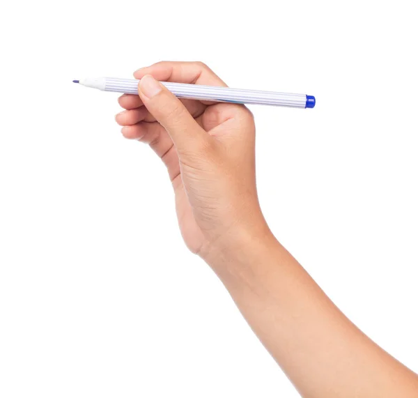 Рука Держа Blue Magic Pen Изолированы Белом Фоне — стоковое фото