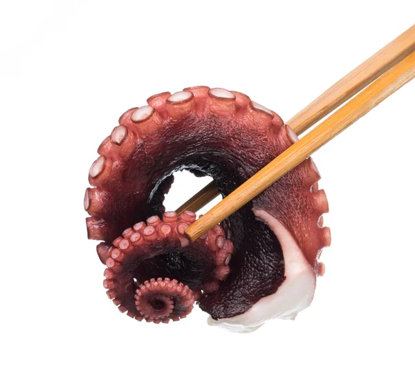 Eetstokjes Met Hand Tentakels Etend Van Octopus Geïsoleerd Witte Achtergrond — Stockfoto