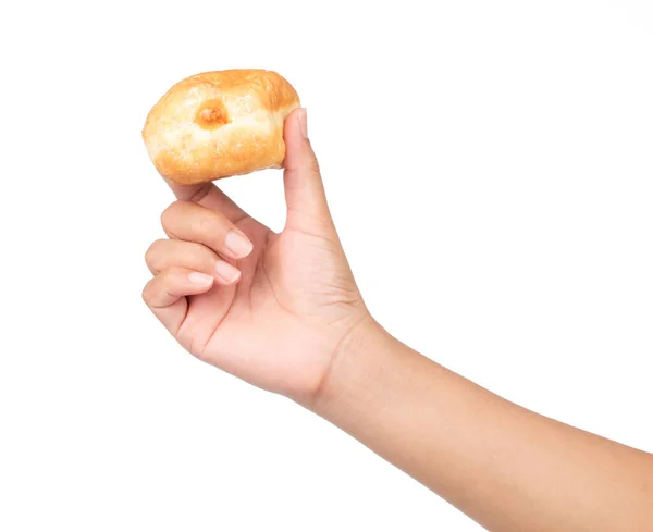 Hand Holding Jelly Filled Doughnuts Isolated White Background — Stock Photo, Image