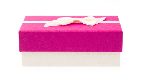 Caixa Presente Roxa Com Fita Branca Isolada Fundo Branco — Fotografia de Stock