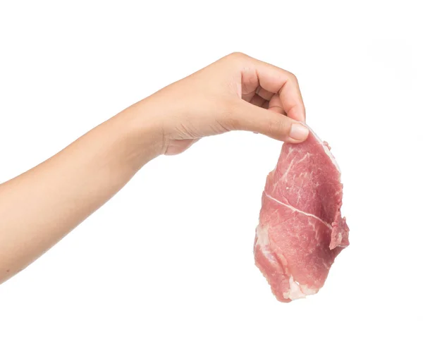 Mano Mantenga Carne Fresca Aislada Sobre Fondo Blanco — Foto de Stock
