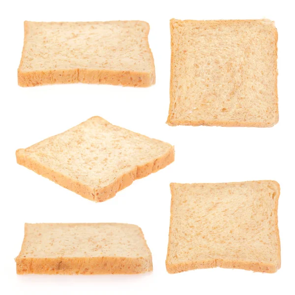 Zbiór Plasterków Chleba Izolowanych Białym Tle — Zdjęcie stockowe