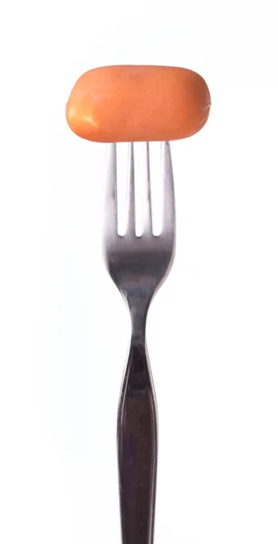 Holding Sausage Fork Isolated White Background — Stock Photo, Image