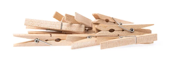 Clip Wooden Clothespin Isolated White Background — Stock Photo, Image