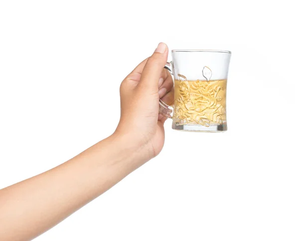 Ruční Držení Sklenice Alkoholu Izolované Bílém Pozadí — Stock fotografie