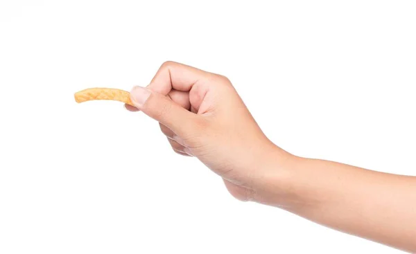 Hand Houden Snack Geïsoleerd Een Witte Achtergrond — Stockfoto