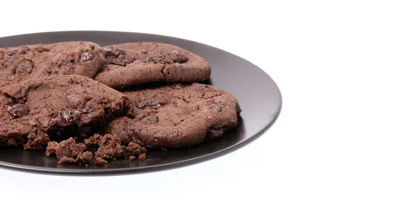 Biscuits Aux Pépites Chocolat Sur Plat Isolé Sur Fond Blanc — Photo