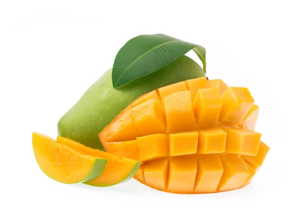 Fetta Mango Con Foglia Isolata Fondo Bianco — Foto Stock