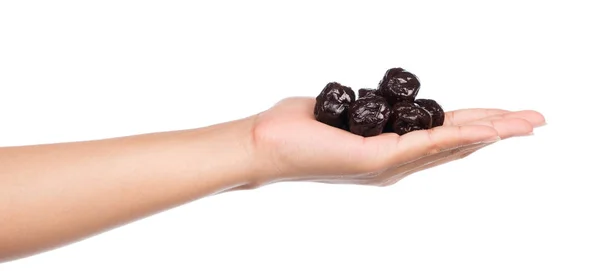 Mano Sosteniendo Frutos Arándano Aislados Sobre Fondo Blanco — Foto de Stock