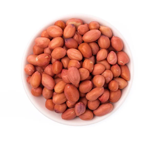 Erdnüsse Auf Schüssel Isoliert Auf Weißem Hintergrund — Stockfoto