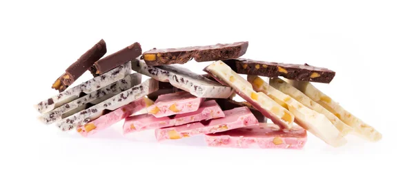 Разбитые Шоколадные Батончики Белом Фоне — стоковое фото