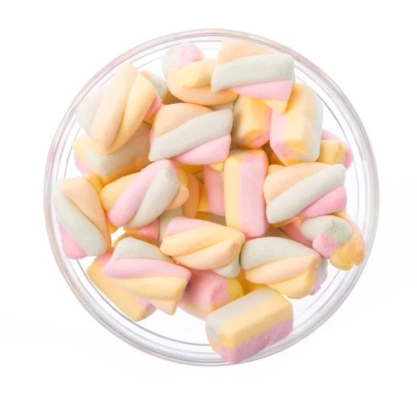 Schüssel Mit Süßem Marshmallow Pastell Isoliert Auf Weißem Hintergrund — Stockfoto