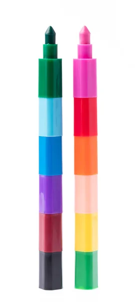Lápis Cera Coloridos Lápis Coloridos Com Longo Feito Lápis Isolados — Fotografia de Stock