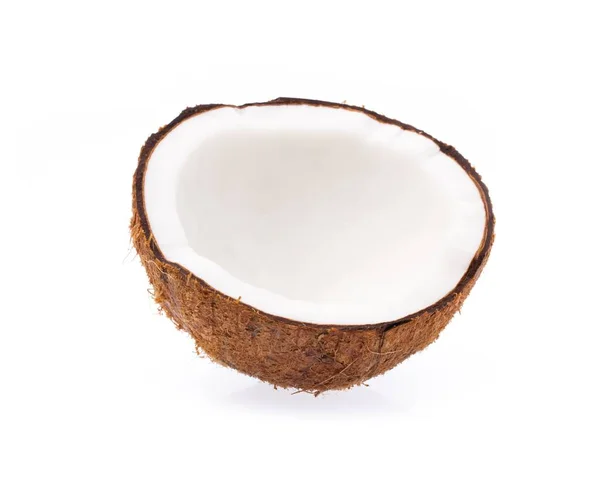 Stary Brązowy Organicznych Kokosowe Owoców Kopry Podzielone Kawałki Ułożone Białym — Zdjęcie stockowe