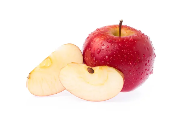 Frischer Roter Apfel Und Scheiben Geschnittener Apfel Auf Weißem Hintergrund — Stockfoto