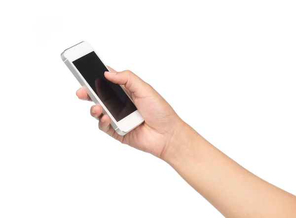 Hand Hält Mobiltelefon Isoliert Auf Weißem Hintergrund — Stockfoto