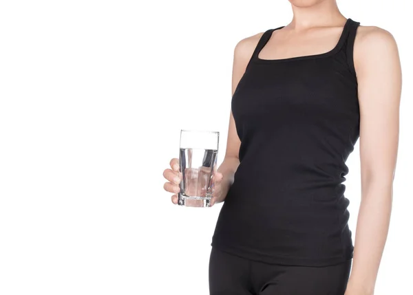 Portrait Healthy Woman Holding Glass Water Isolated White Background — Stock Photo, Image